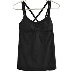 Lululemon Warrior 1 Strappy Criss Cross Padded Layered Tank Top 4 Black
